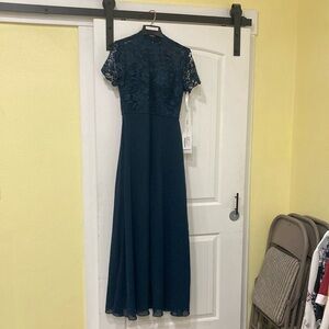 JJs House blue Flutter Sleeve Mock Neck Gown - special occasion or bridesmaid